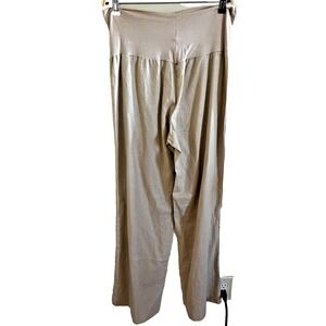 Love Tree Women's‎ L Linen Blend Stretch Waist Wide Leg Pants Elastic Waist Tan